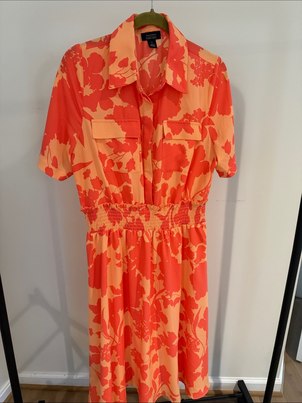 Halogen Orange and Peach Floral Midi Shirtdress